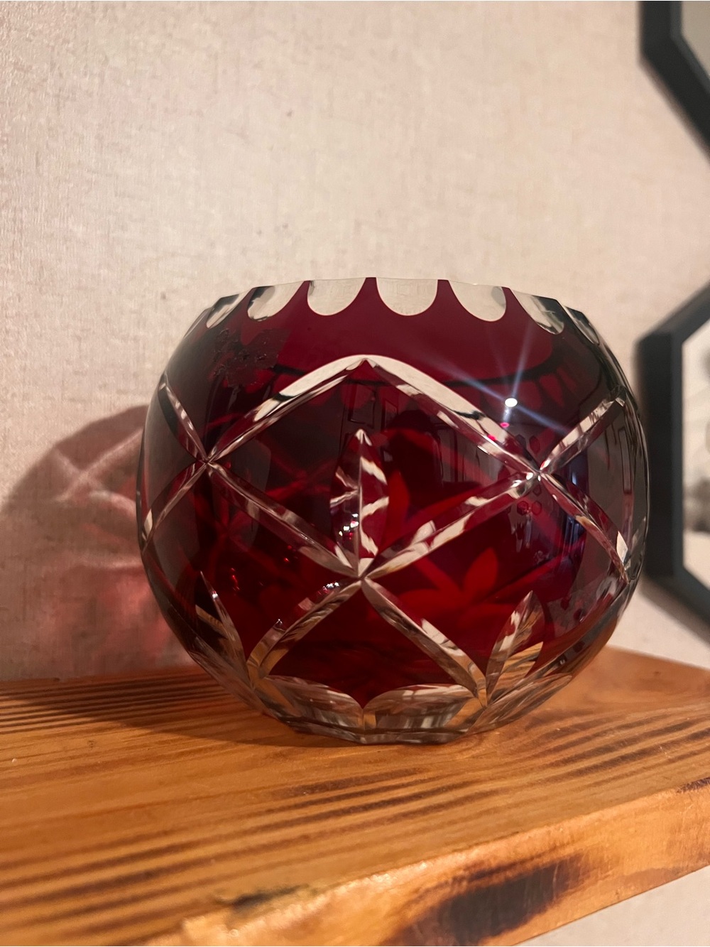 Deep Ruby Cut Crystal Bowl vintage